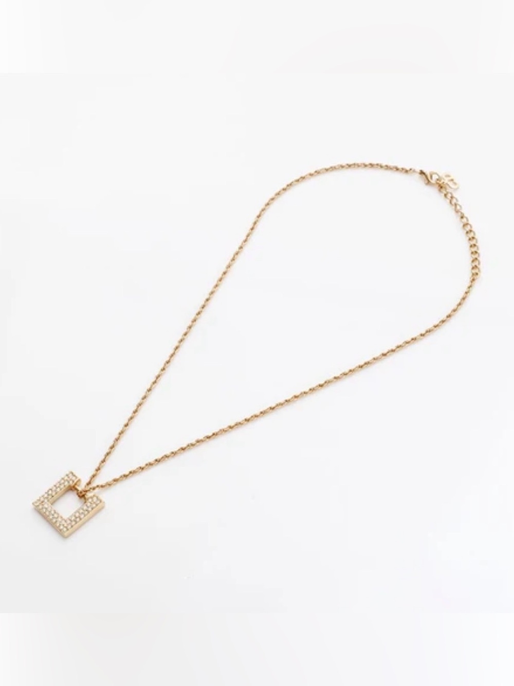 Christian Dior Vintage Rhinestone Square Pendant Gold-tone Necklace 16”-18” - Picture 3 of 6